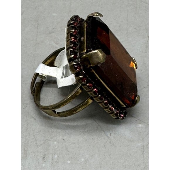 Mariana ring R-7018 797 one size amber rectangle crystals handmade READ NEW - Picture 2 of 4